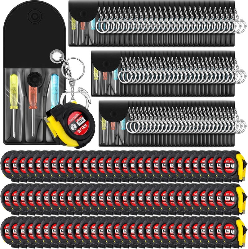 Jutom 156 Pcs Mini Tape Measure Keychain Bulk Mini Screwdriver Keychain Set Adult Tool Party for Men Valentine's Day Gifts - Image 1